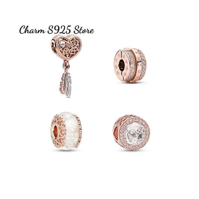 Combo 4 hạt charm pan ale vàng hồng đính đá bạc s925