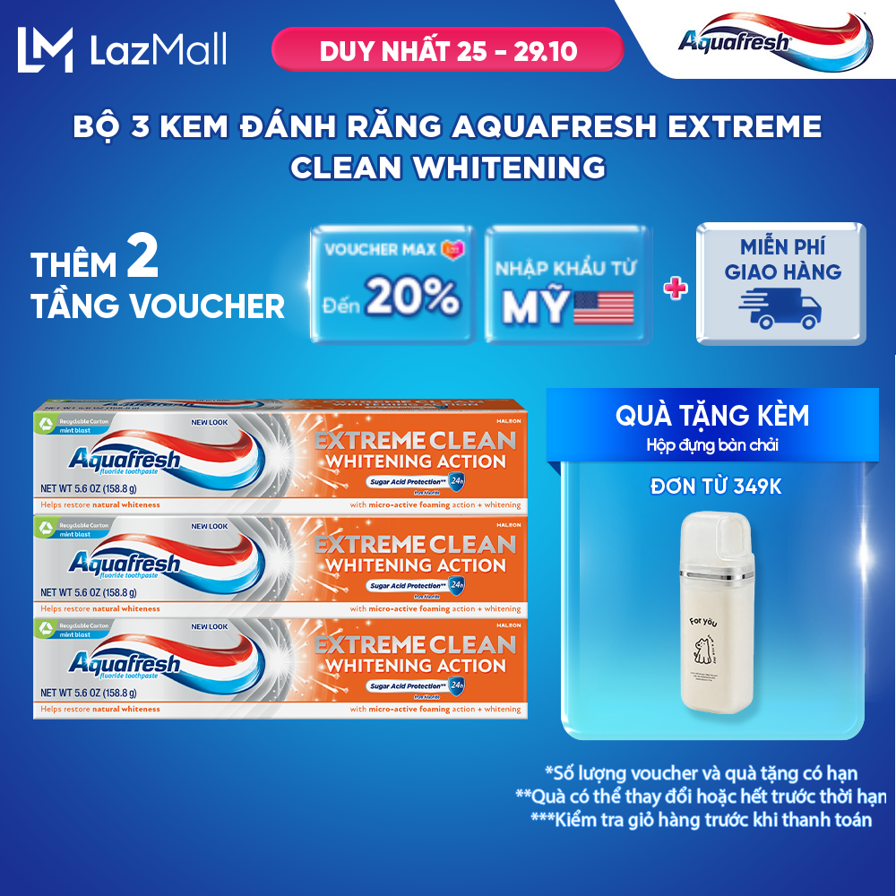 Bộ 3 Kem đánh răng Aquafresh Extreme Clean Whitening Action 158.7 gr