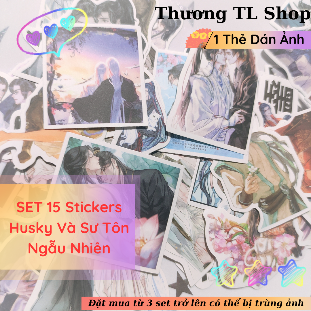 Set 15 stickers ngẫu nhiên husky và sư tôn mèo trắng của hắn