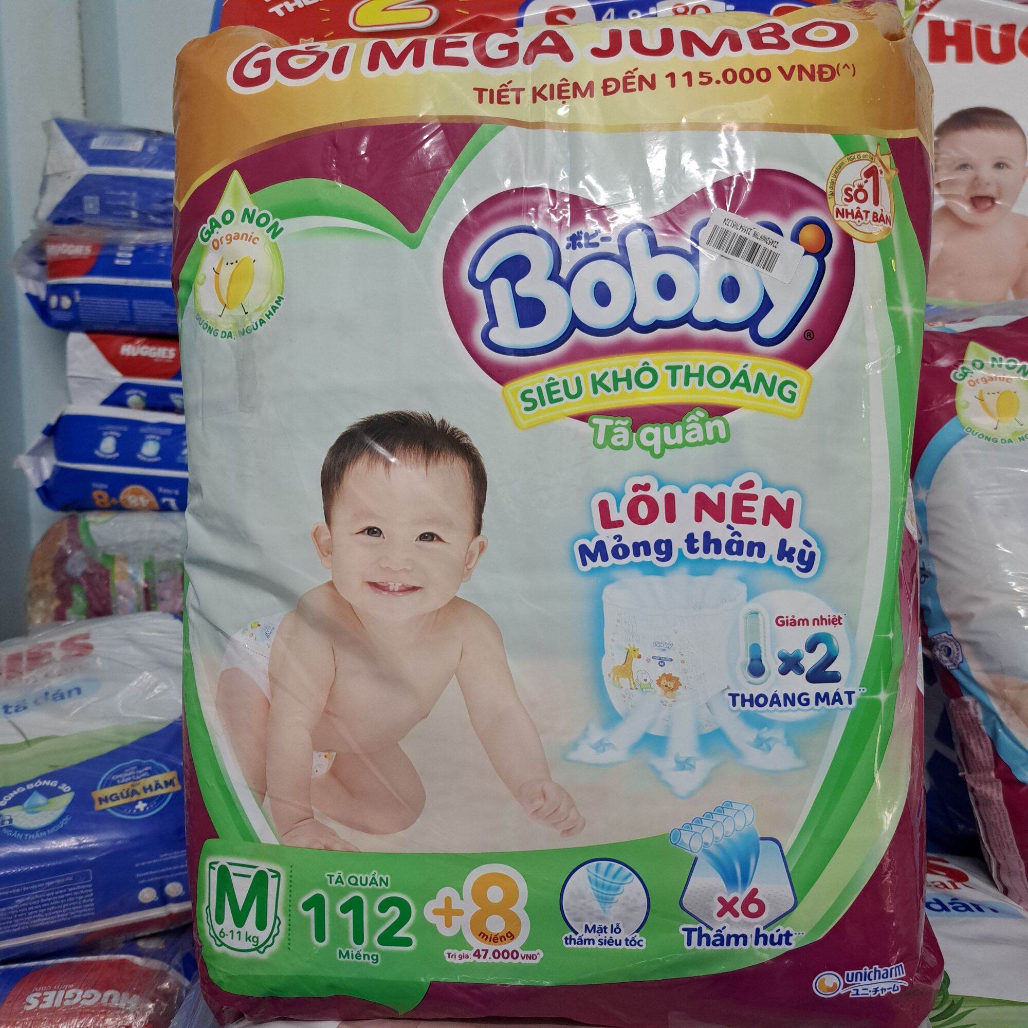 Tã quần bobby siêu kho thoáng size M112+8 miếng_ lõi nén thần kỳ. date 2026