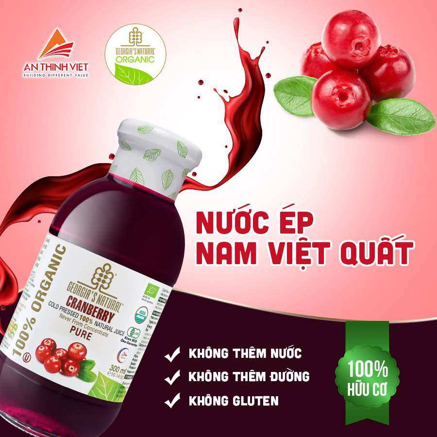Nước ép trái cây 100% hữu cơ Georgia's Natural ép lạnh nguyên chất, không gluten 300ml. Đạt chứng nhận hữu cơ USDA