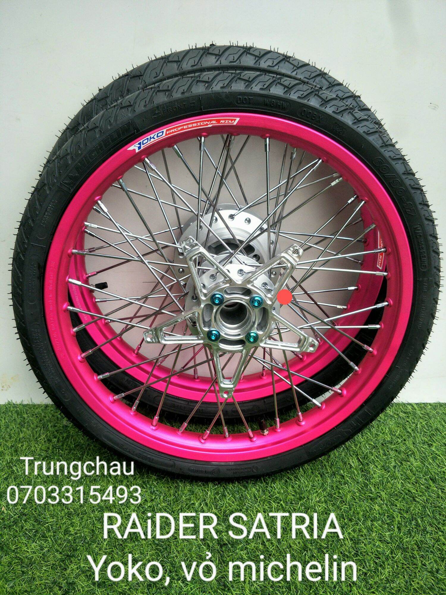 [HCM] CẶP BÁNH CĂM RAIDER SATRIA NIỀNG YOKO THÁI 1.4 1.6 KÈM LÒNG ĐĨA HOẶC 2 ĐĨA FUL VỎ MICHELIN 60.70 2 MÀU BẠC HOẶC CHỌN HỒNG