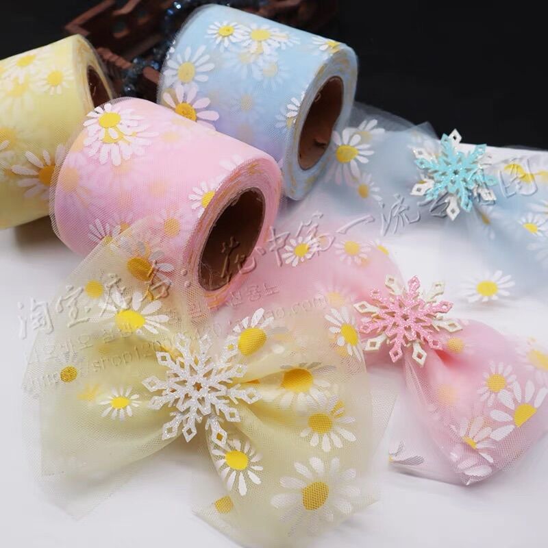 Ruy băng voan lưới hoa cúc cuộn 3m