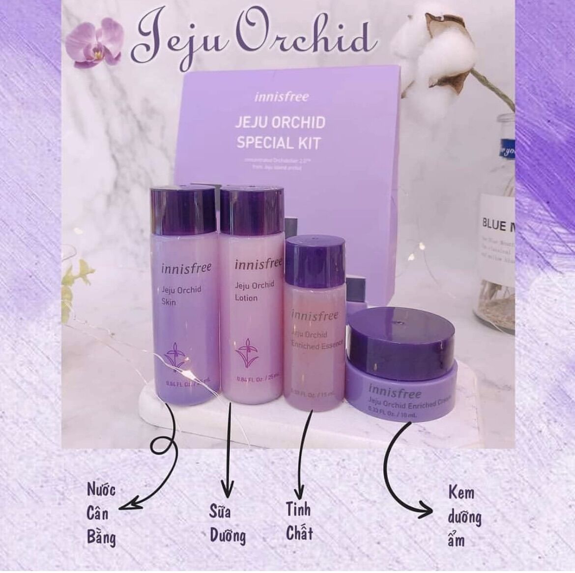 Kit dưỡng ngăn ngừa lão hóa innisfree jeju orchid special kit 4 món