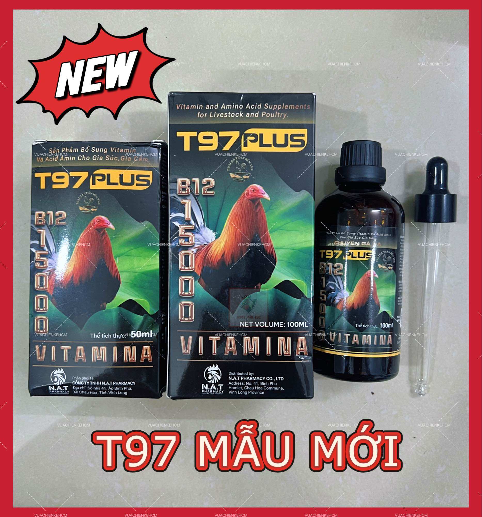   TRẠI GÀ TUẤN BẾN TRE  Thuốc nuôi T97 MẪU MỚI nuôi gà tơ và gà chế độ chai 100ml,Thuốc gà đá 