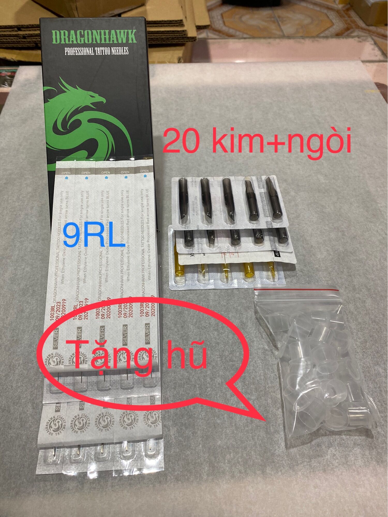 🎁 Kim xăm cao cấp 9RL tráng bạc 20 kim và ngòi🎁