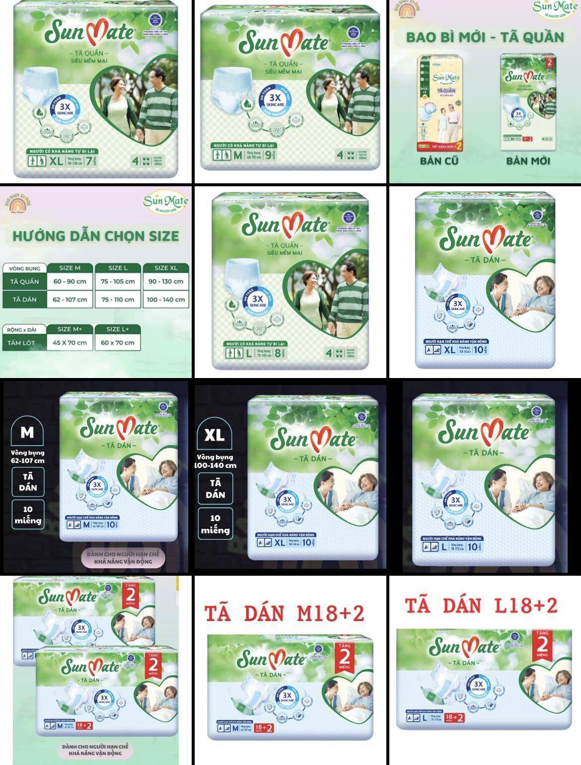 Tã Dán/Quần SUNMATE Siêu Khô thoáng cho người lớn