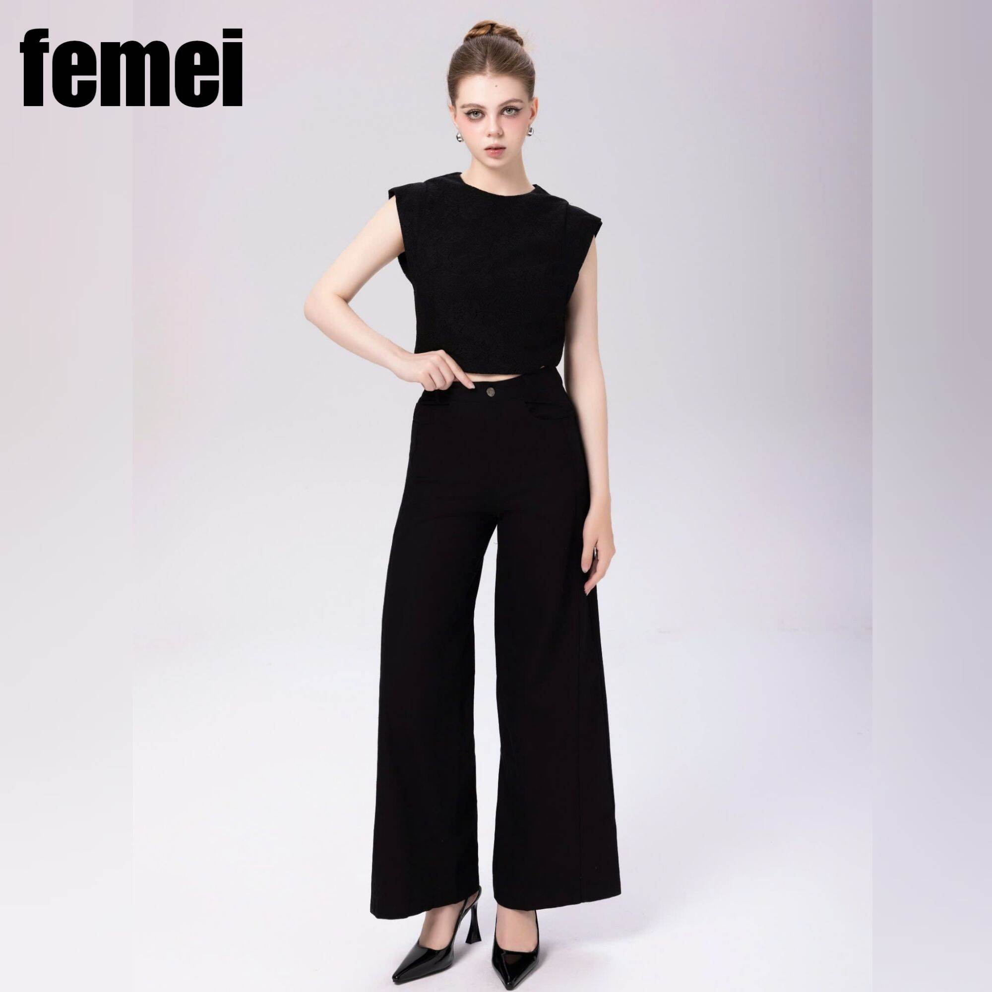 FEMEI - Quần kaki trắng nữ dài ống suông rộng lưng cao hot trend