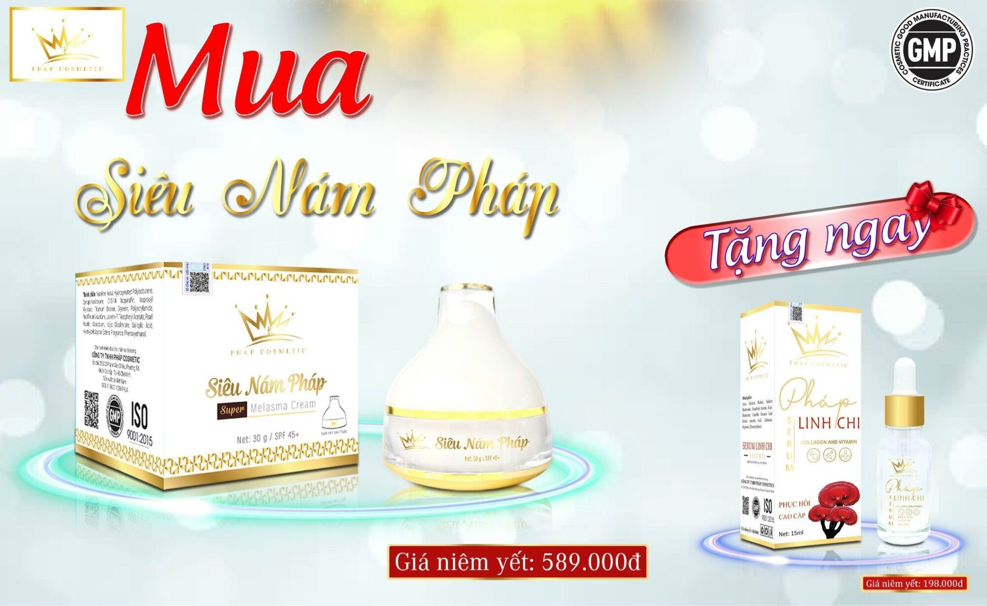 [TẶNG KÈM SERUM LINH CHI] KEM FACE SIÊU NÁM PHÁP COSMETIC SPF 45+