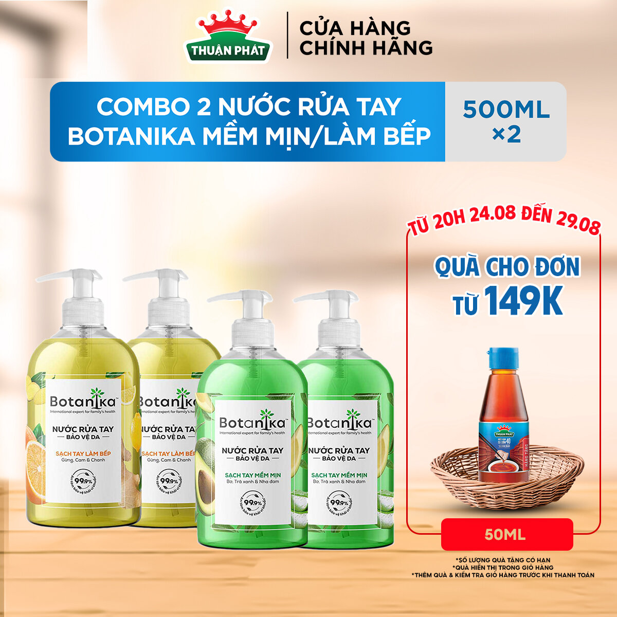 Combo 2 Nước rửa tay Botanika Mềm mịn/Làm bếp 500ml