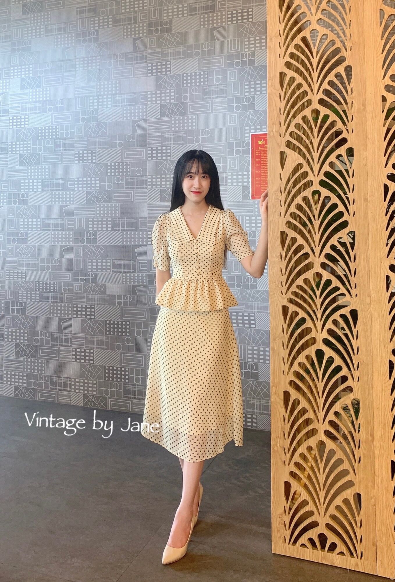 Elisa set - Peplum - chấm bi - Ảnh thật