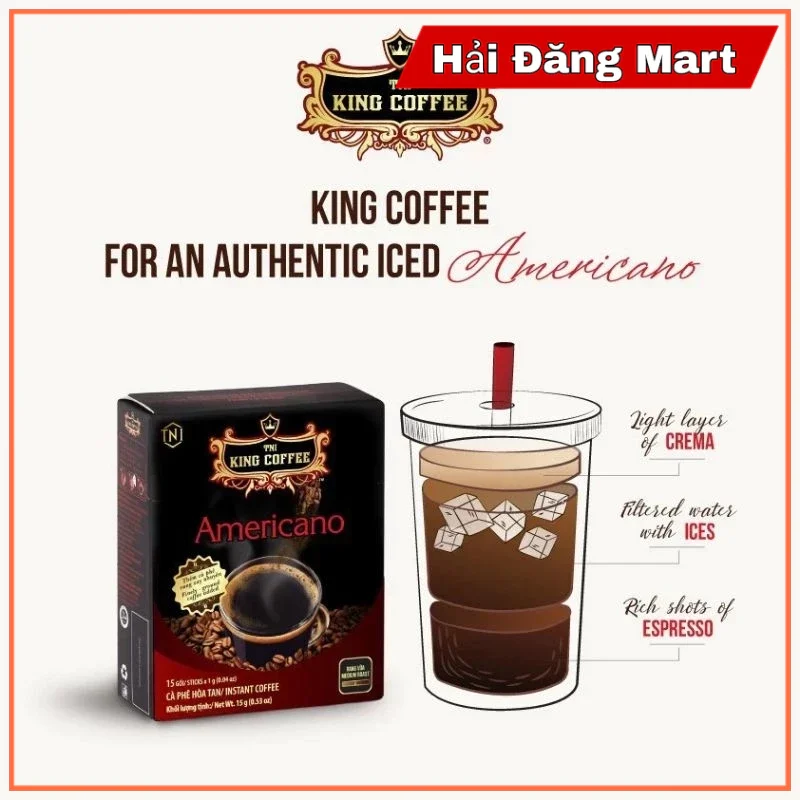 Cà phê hòa tan americano king coffee - hộp 15 gói x 1g