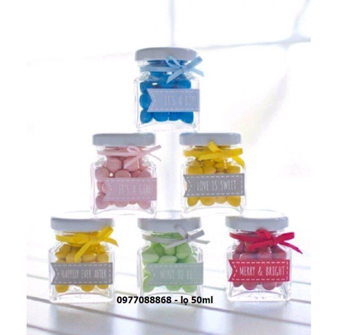 Combo 10 lọ thủy tinh vuông 50ml/ nắp ngẫu nhiên