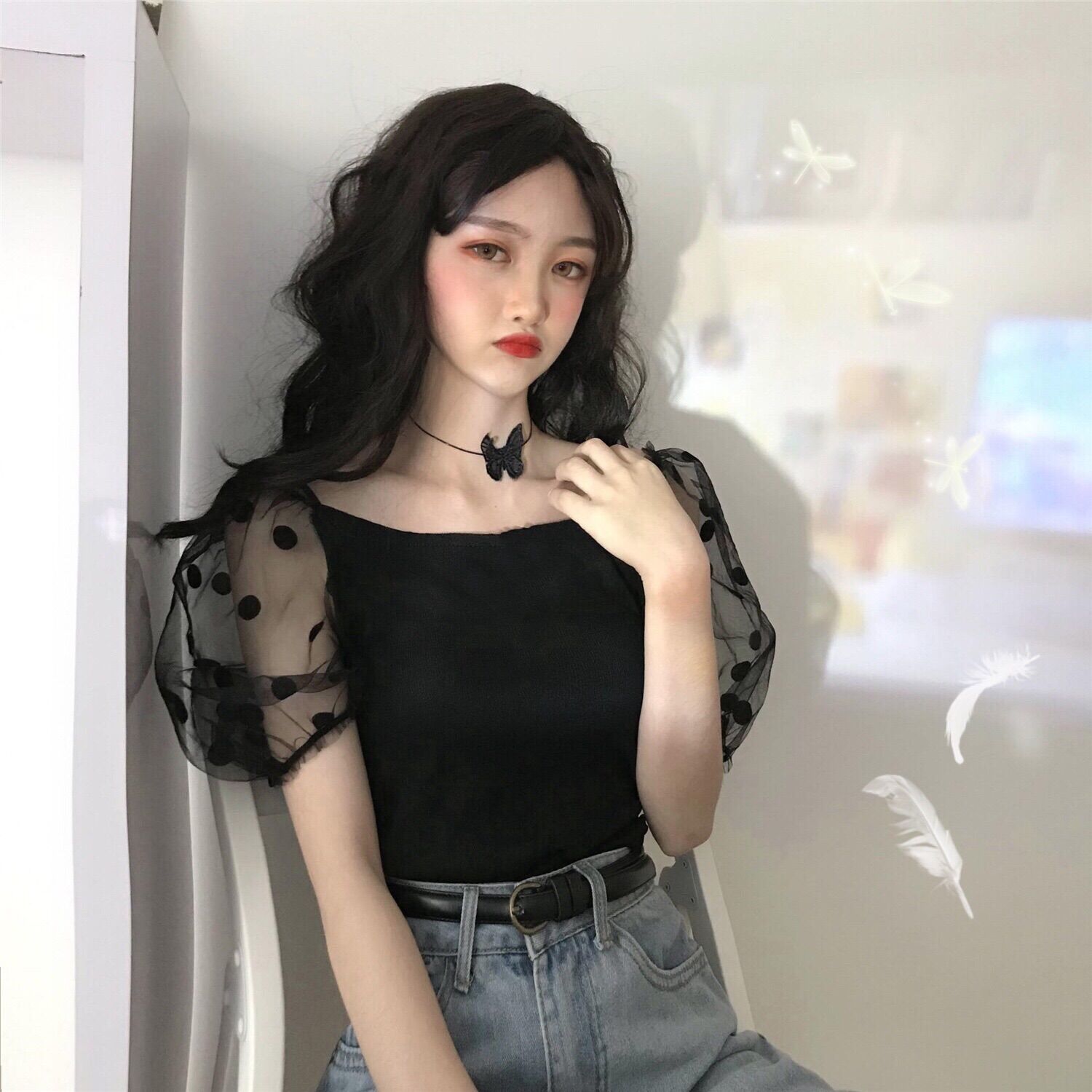 Áo thun gân tay ngắn lưới bi