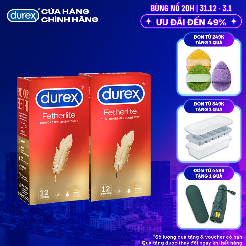  Combo 2 Bao cao su Durex Fetherlite siêu mỏng size 52.5mm 12 bao hộp 