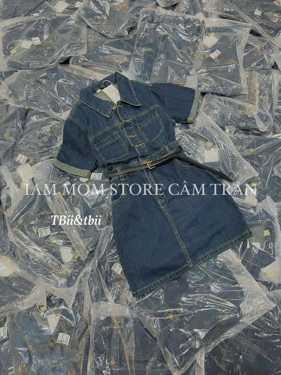 Váy đầm jeans sơ mi xanh kh