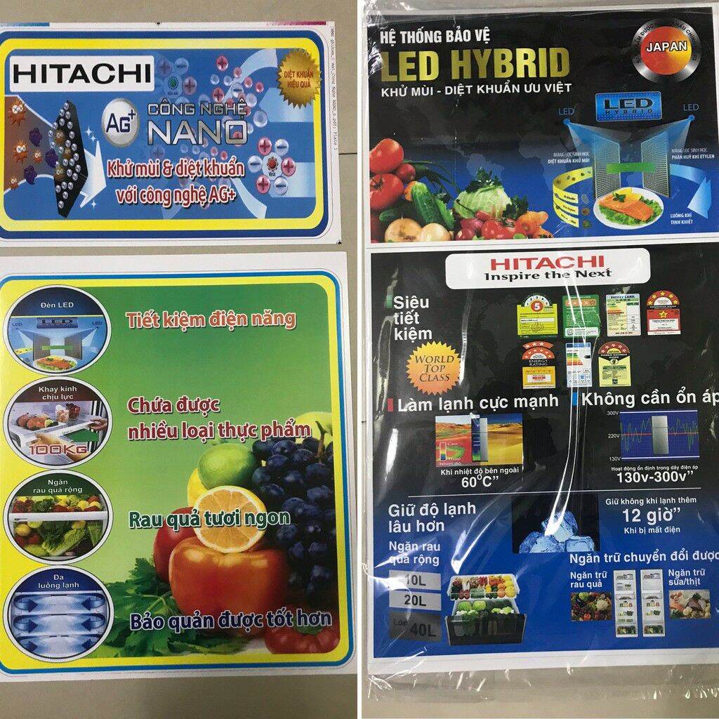 combo 5 tem dán tủ lạnh Hitachi