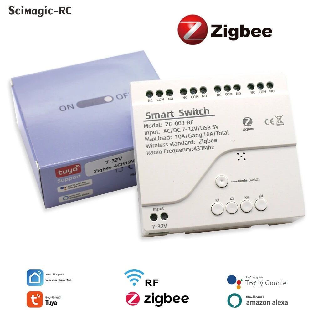 Zigbee Rơ Le Nhà Thông Minh Mô Đun Công Tắc Điều Khiển Từ Xa Không Dây 1/2/4 Kênh Tương Thích Với Zigbee Cổng Hub 7-32V 85-250V