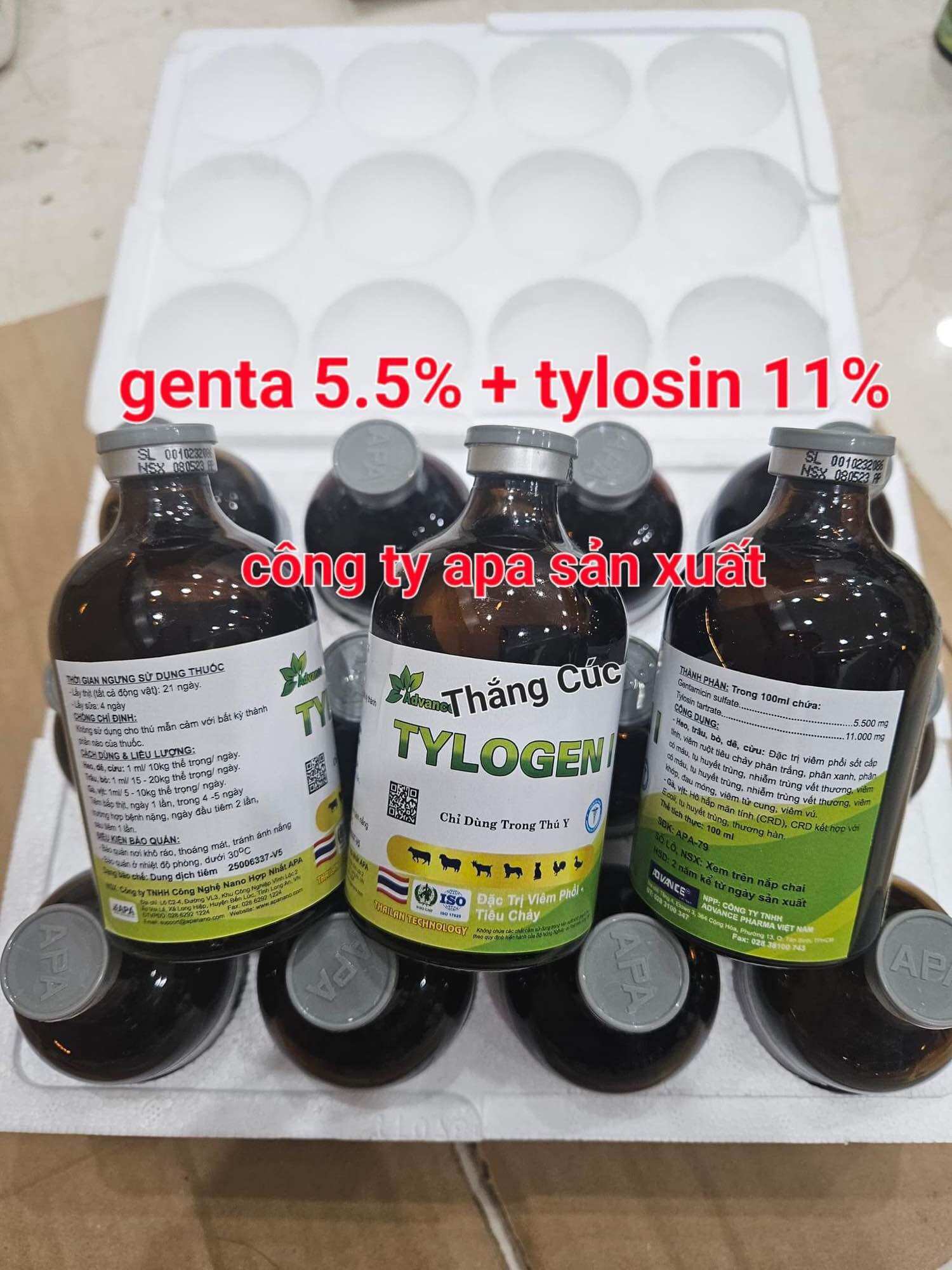 Tylogen đặc tr'ị viêm phổi, tiêu chảy trên heo, gà, vịt... lọ 100ml