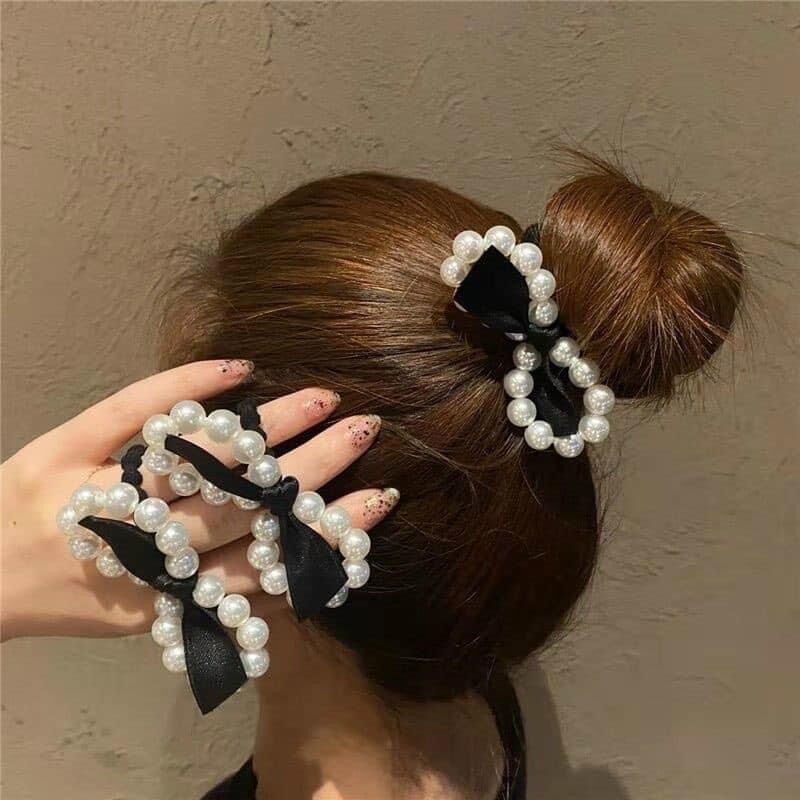Dây buộc tóc đính ngọc trai giả phong cách Hàn Quốc mới