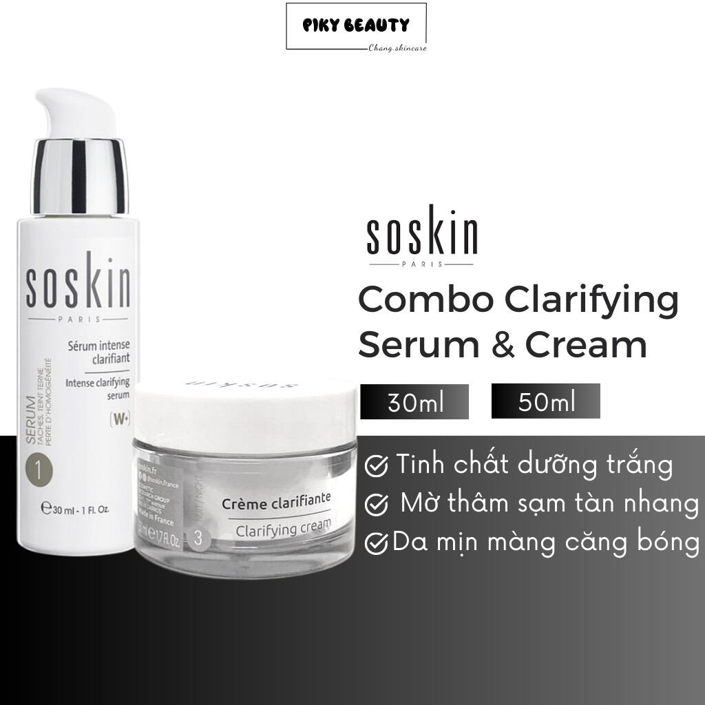 Combo Soskin Clarifying kem face và serum dưỡng trắng chuyên sâu