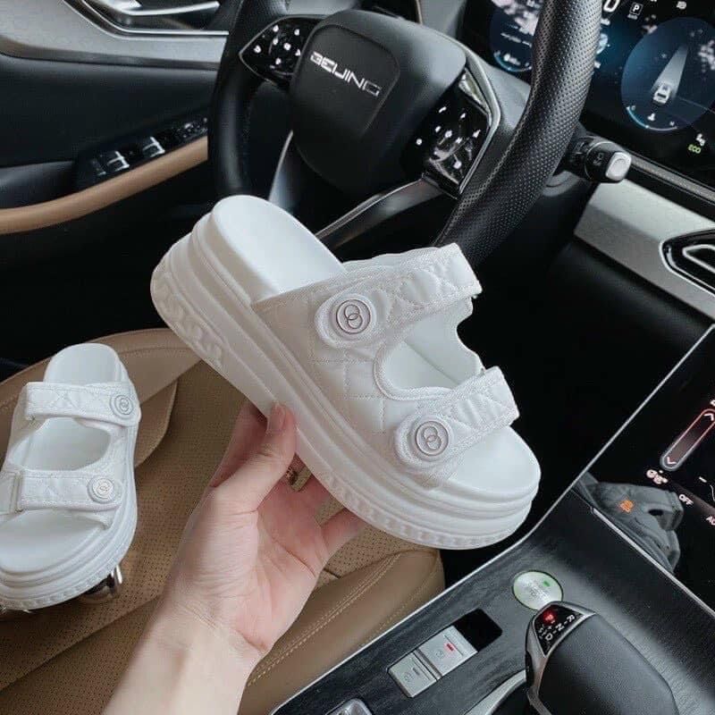 Dép quai đôi đế độn chanel full box