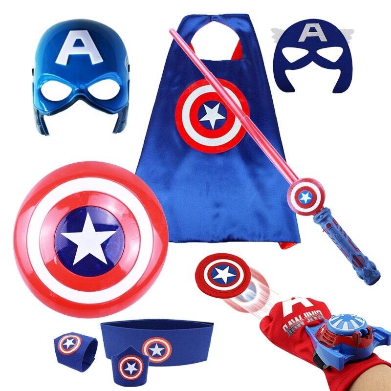 Áo Choàng Bộ phụ kiện đội trưởng Mỹ dành cho bé trai: Áo choàng, khiên, kiếm, mặt nạ, đai lưng, đai tay/ Đồ chơi trẻ em Trưởng Mỹ  Kèm Mặt Nạ Cho Bé Trai