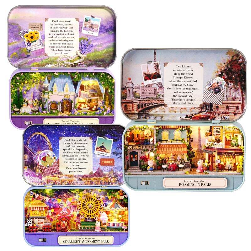 Kèm keo dán và pin - mô hình nhà gỗ búp bê lắp ráp diy - q010 q011 q012 box theatre