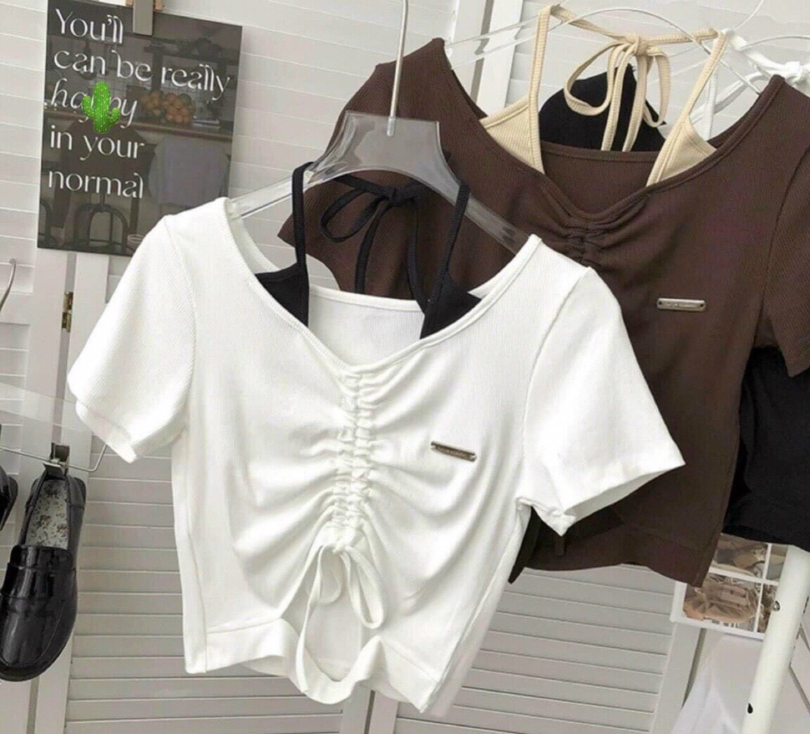 Áo croptop rút dây có dây yếm eo cực chất
