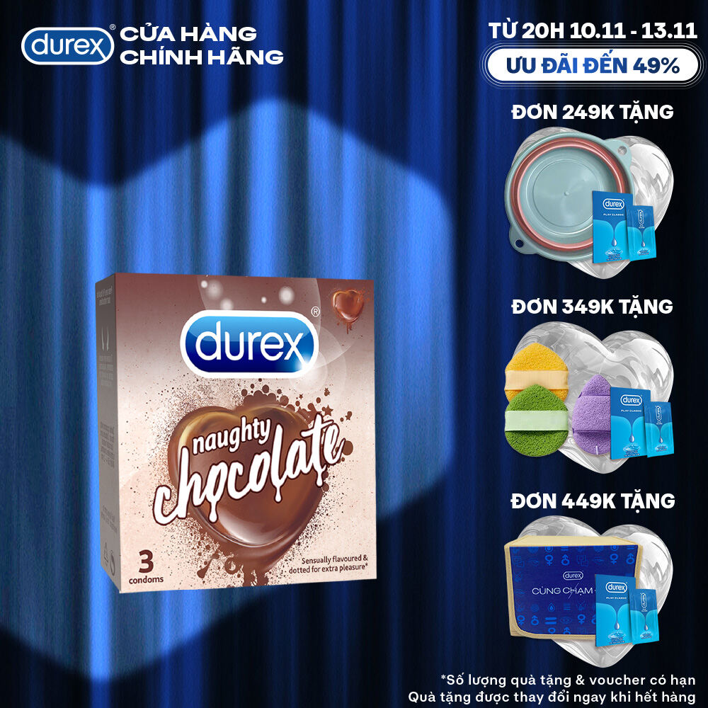 Bao cao su Durex Naughty Chocolate hương socola size 52mm hộp 3 bao