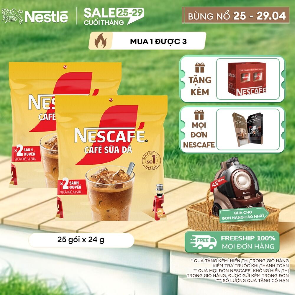 [ƯU ĐÃI THÁNG 4] [FREESHIP HCM] Combo 2 Bịch Cà phê sữa NESCAFÉ Cà Phê Sữa Đá (Bịch 25 gói x 24 g)