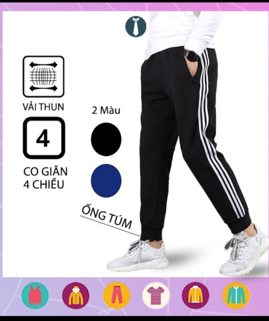 Quần Thể Thao Nam Jogger 3 sọc & 1 sọc. Quần jogger thể thao vải poly 2 da co dãn 4 chiều thoáng mát