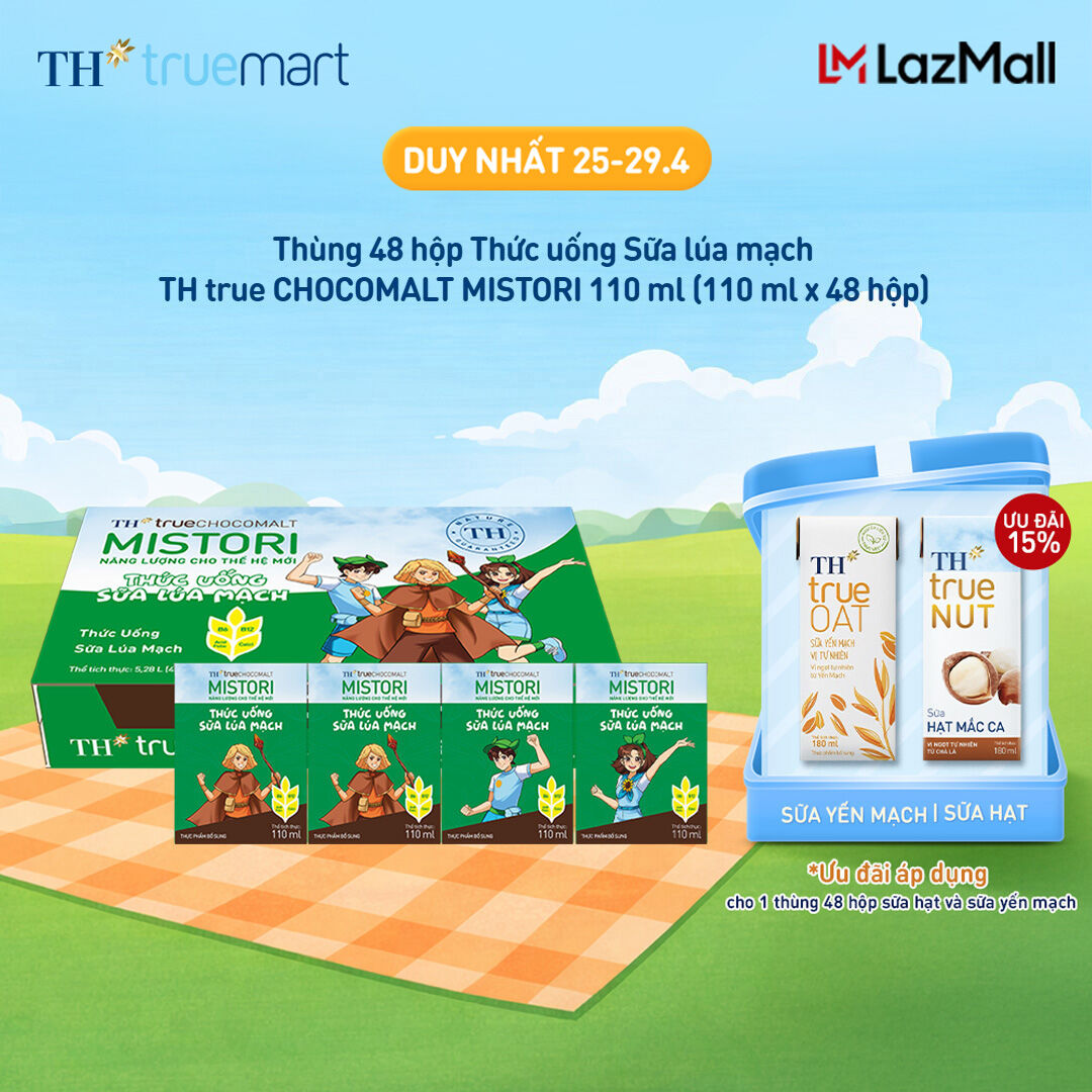 Thùng thức uống sữa lúa mạch TH true CHOCOMALT MISTORI 110ml (48 Hộp)