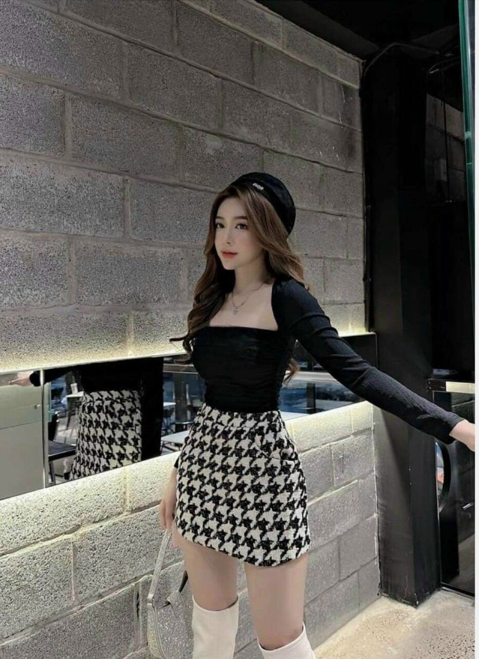 Set áo tay dài chân váy bố