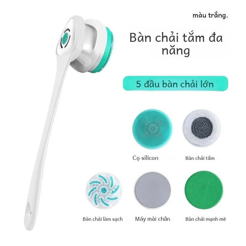 Bàn chải tắm điện chống nước tự động Tay cầm dài Bàn chải tắm massage năm trong một có chức năng cọ lưng
