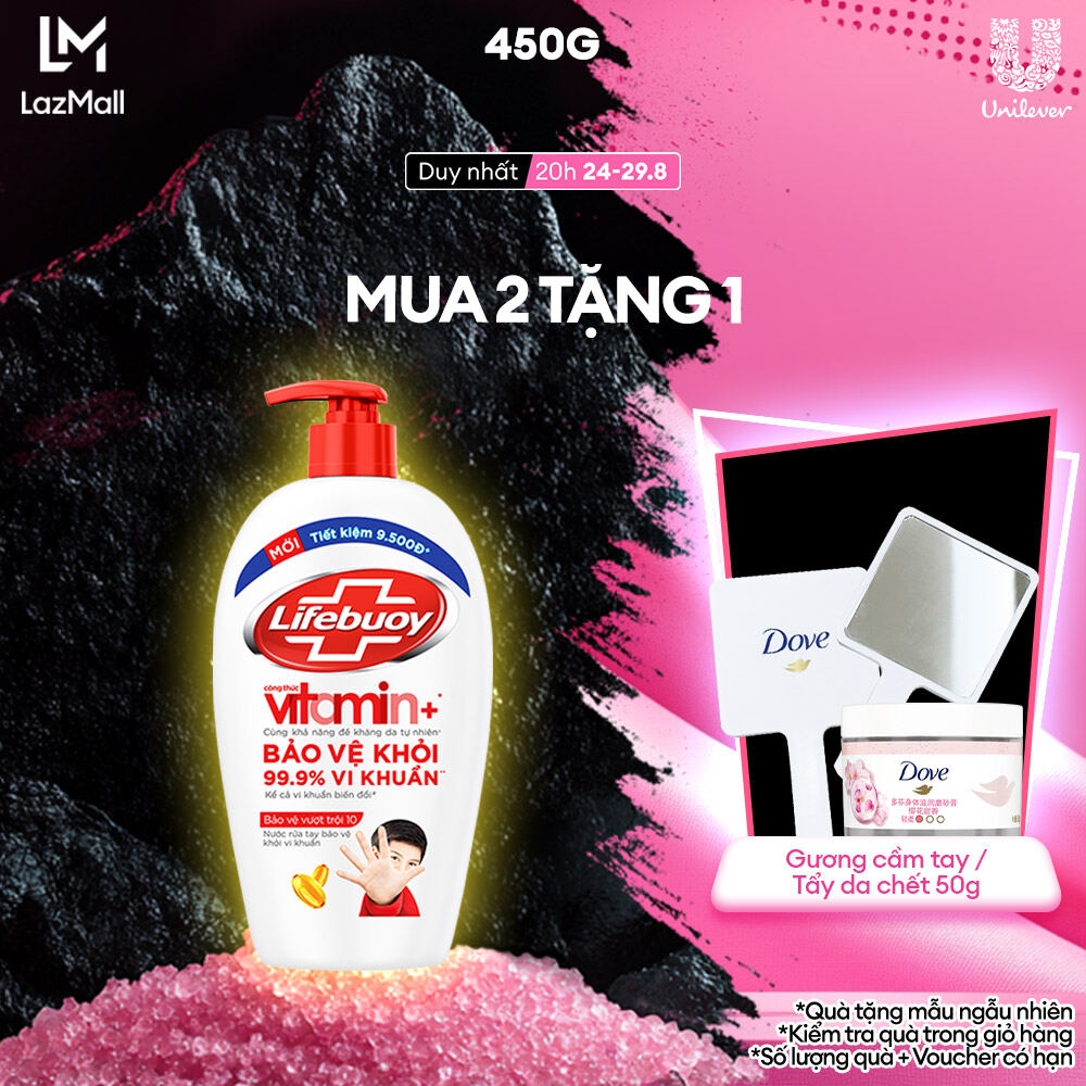 Nước Rửa Tay Lifebuoy Công thức Vitamin+ Bảo Vệ Vượt Trội 10 Chai 450g