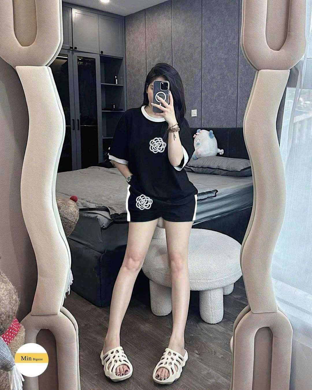 SÉT BỘ SHORT NỮ THUN COTTON THÊU CAO CẤP