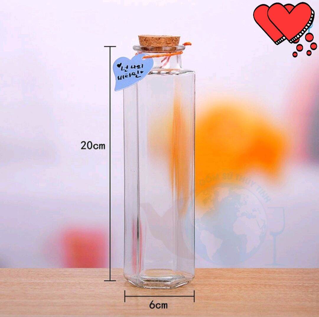 Lọ thủy tinh lục giác 350ml nút gỗ