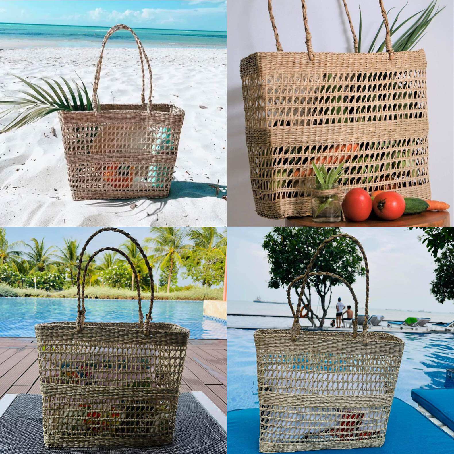 Túi cói Làn cói xinh xắn cho Mẹ và bé phong cách Vintage đi biển, chụp ảnh decor, giỏ đựng quà Tết siêu đẹp