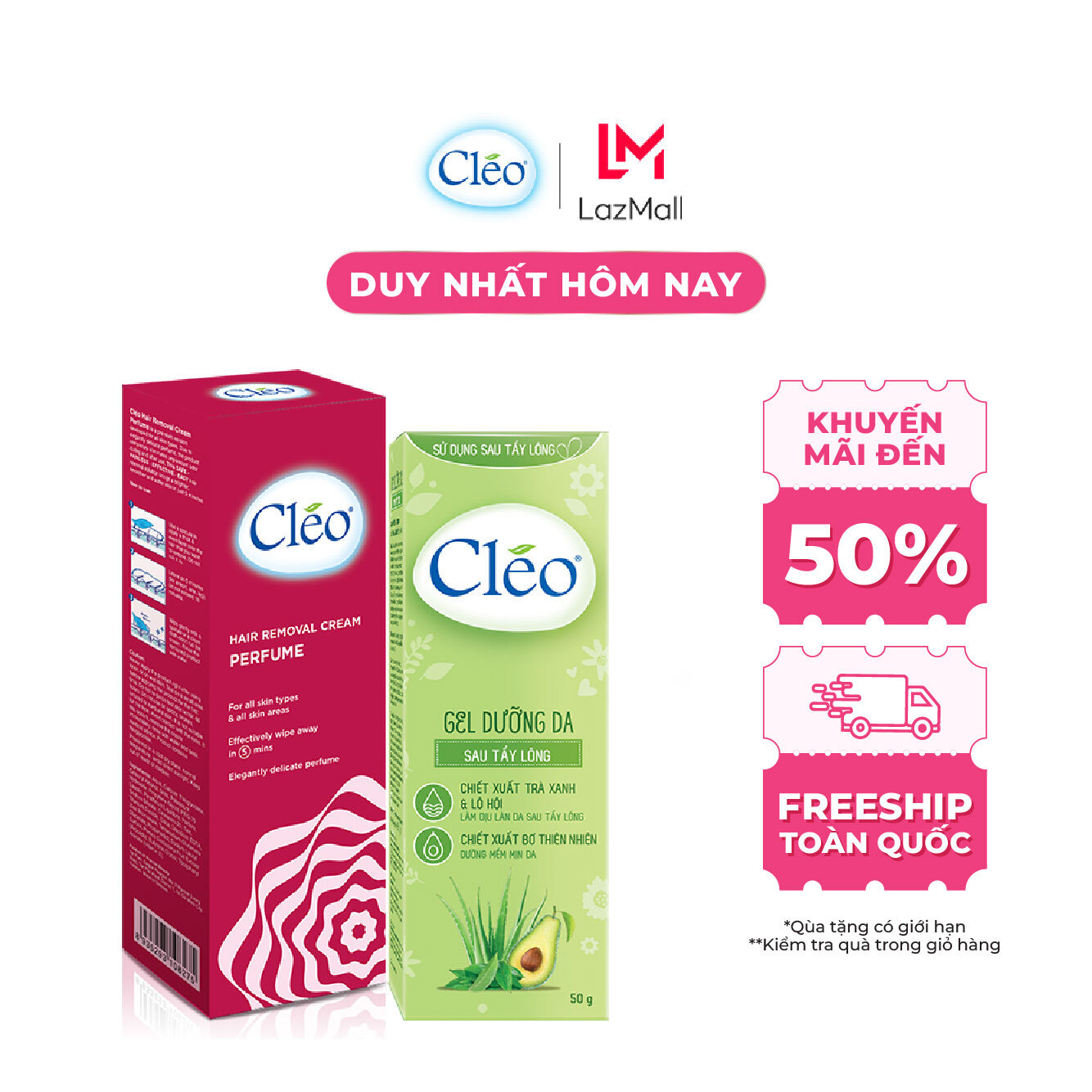 Bộ đôi Kem Tẩy Lông Đa Vùng Hương Nước Hoa Cleo 70g và Gel Dưỡng Da Sau Tẩy Lông Cleo 50g