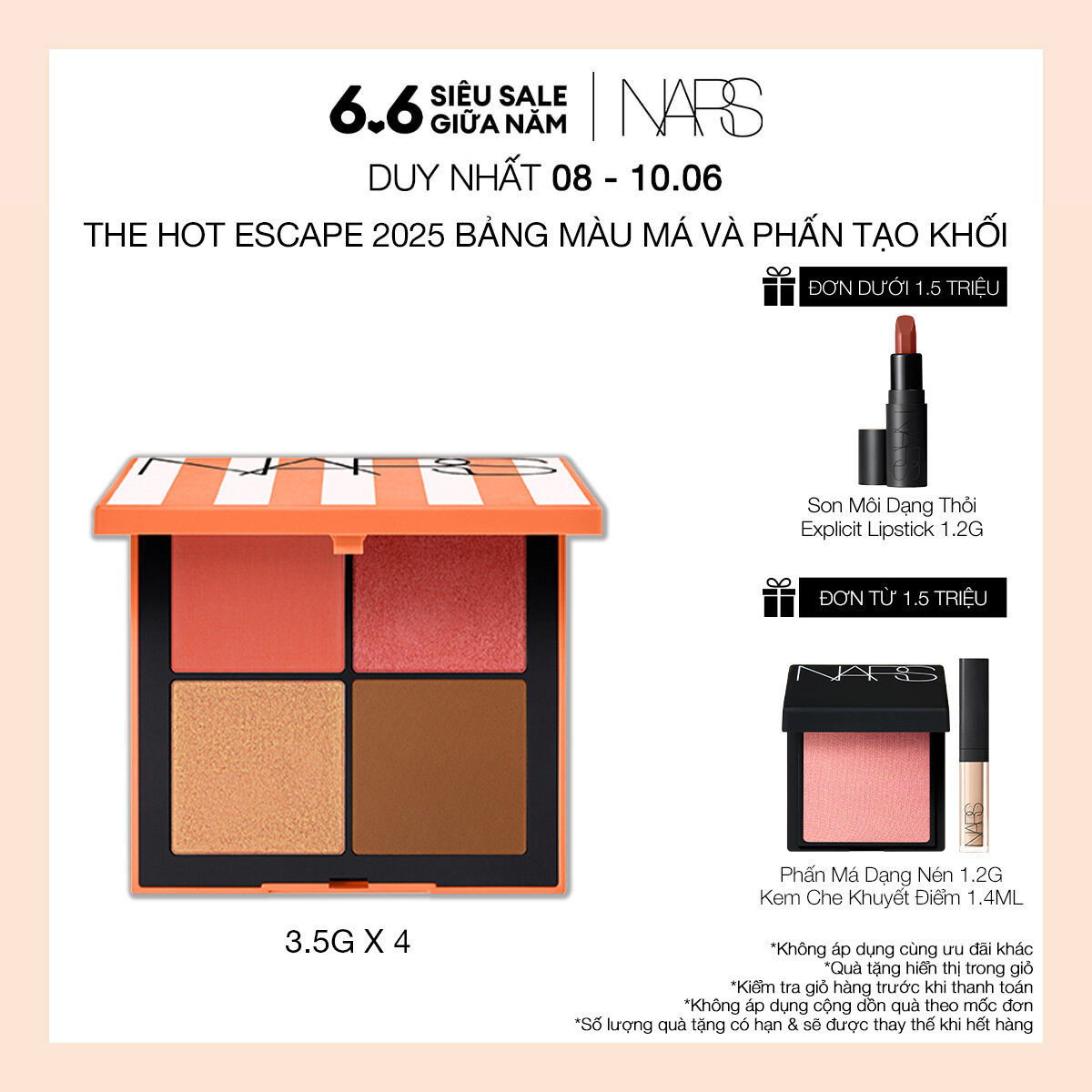 [Hot Escape Collection] Bảng màu má và phấn tạo khối, làm nâu da NARS Hot Escape Cheek Palettes 3.5gx4