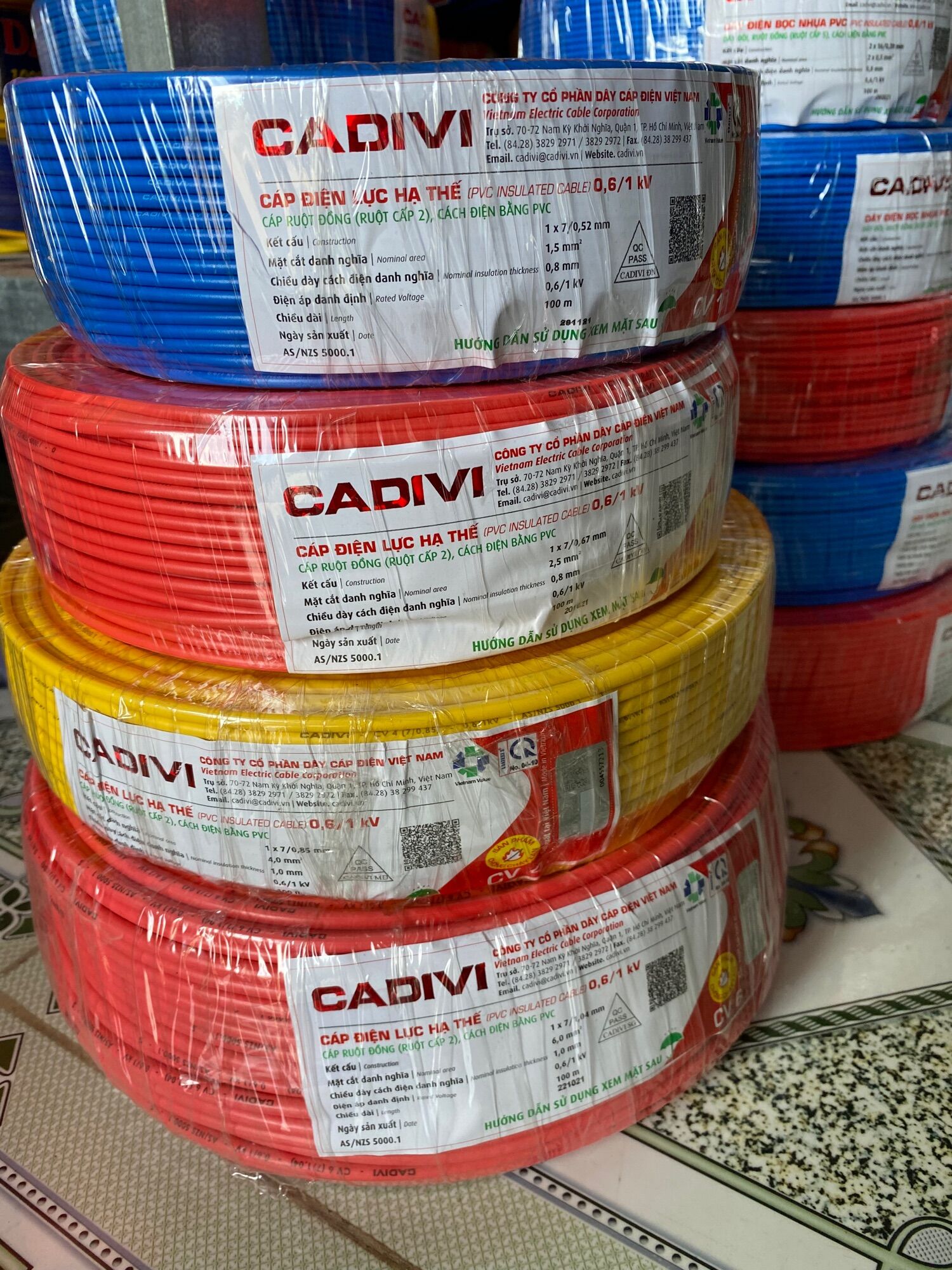 20 mét Dây cáp điện đơn Cadivi CV 1.5 (7/0.52)
