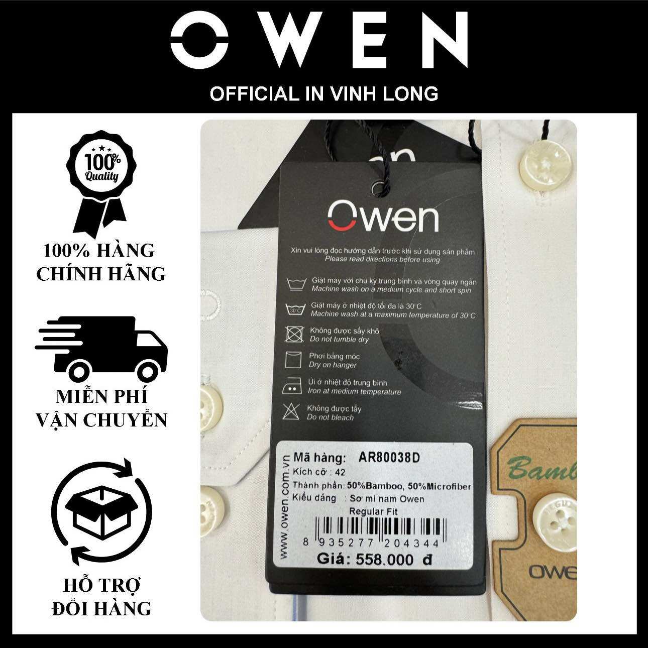 Áo sơ mi dài tay Owen form RegularFit ôm còn size 42 (AR80038D)