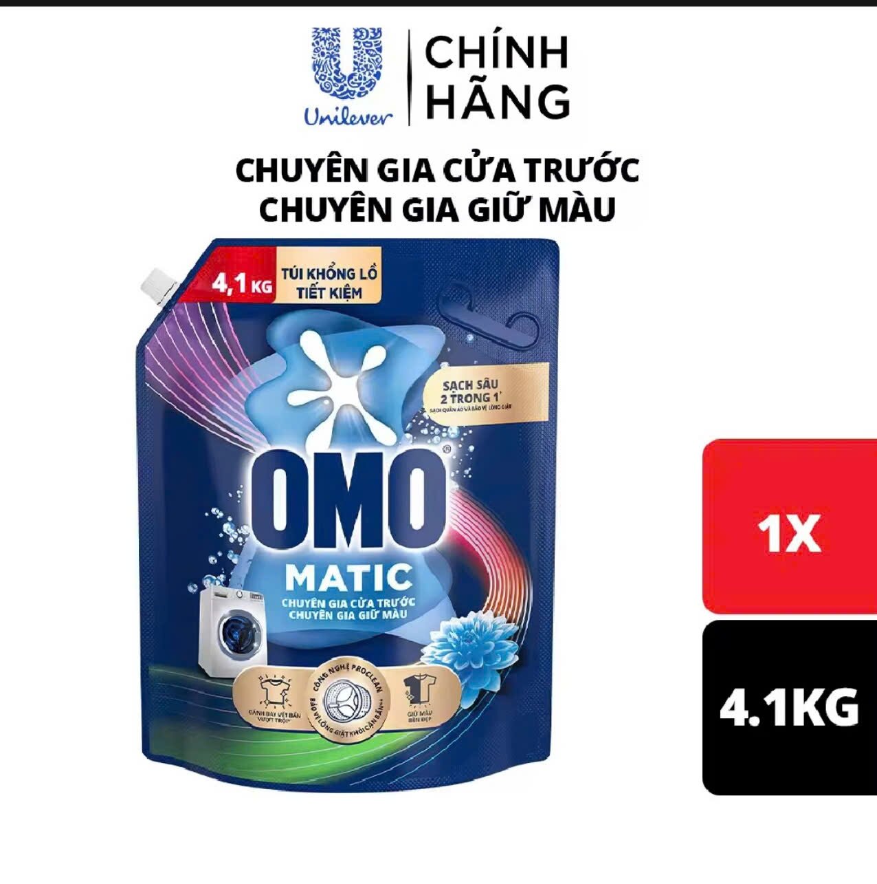 [14_Omo] Nước giặt Omo matic thế hệ mới, túi 4kg1, túi xanh máy cửa trước, túi đỏ máy cửa trên