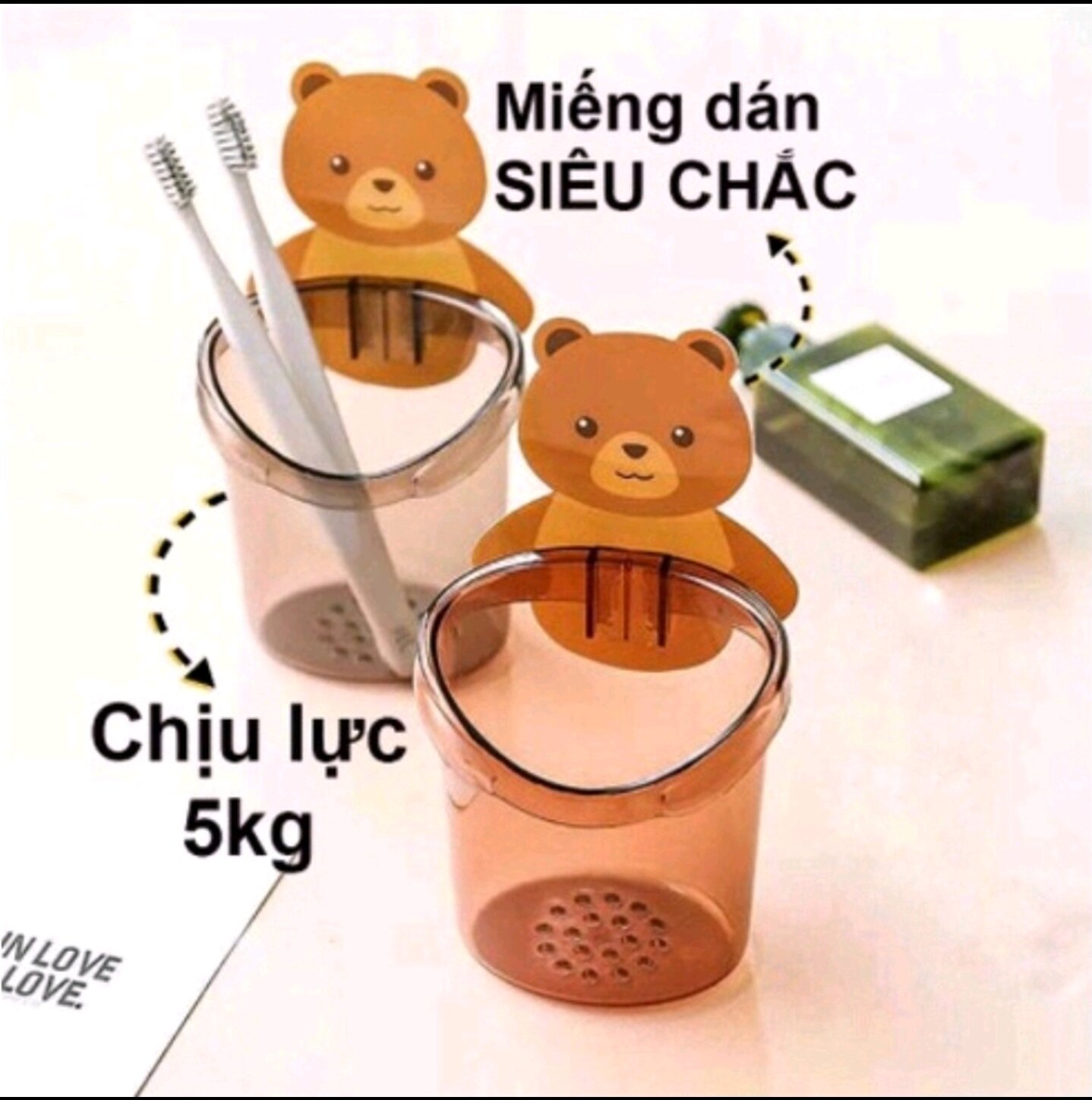 Cốc Gấu dán tường đựng bàn chải kem đánh răng