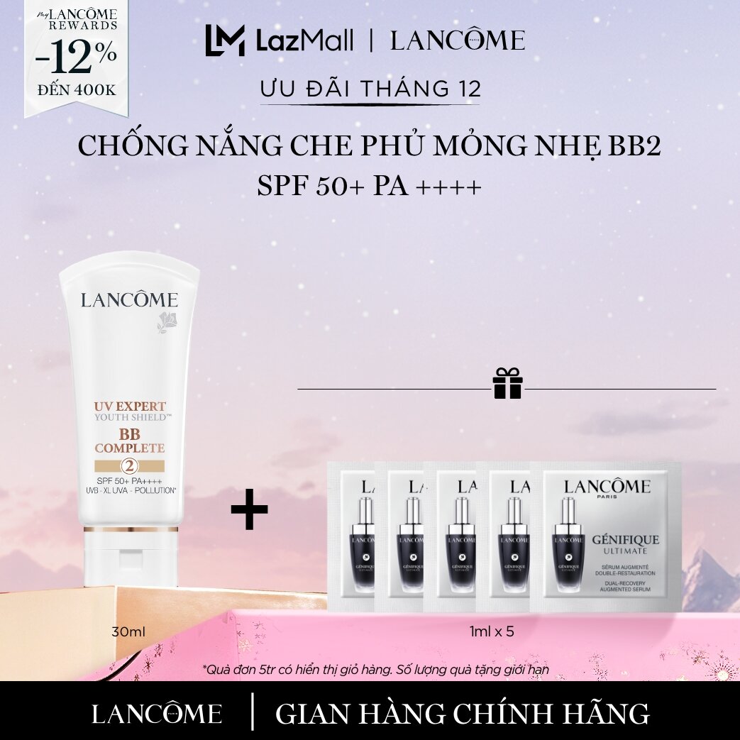   CHỈ 16-31 12 - Voucher 12% - TỐI ĐA 400K  Kem chống nắng có màu che phủ tự nhiên Lancome UV Expert BB COMPLETE 2 SPF 50+ PA++++ 30ml – Tone tự nhiên  Quà không hiển thị giỏ hàng  