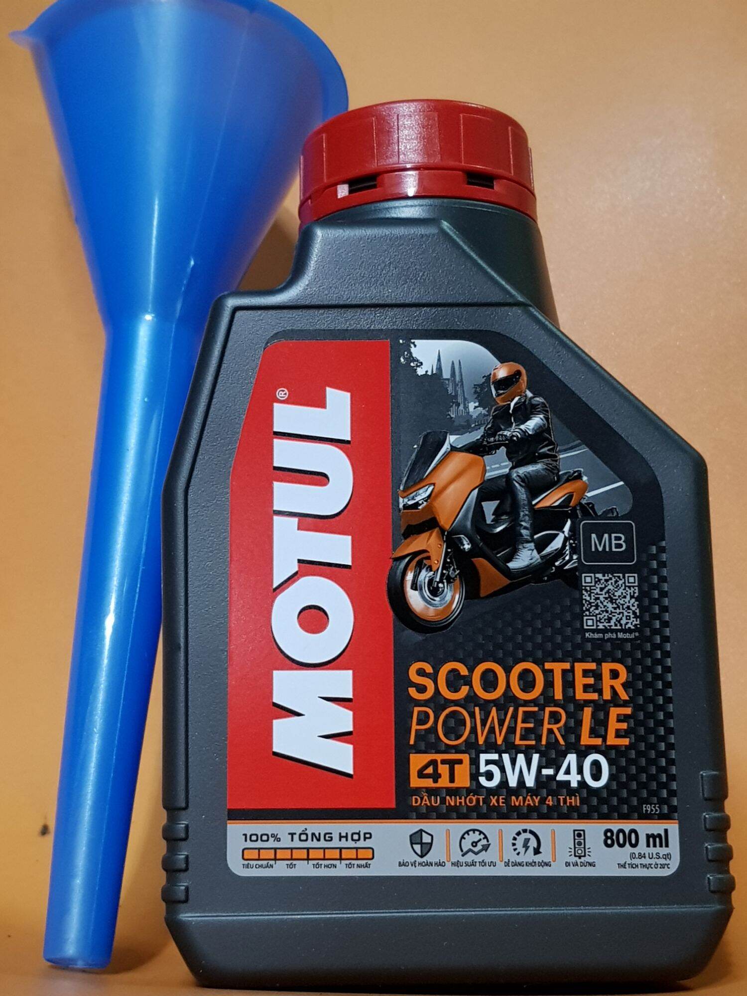 [Nhớt+Phễu] Nhớt Xe Tay Ga MOTUL SCOOTER POWER LE 5W40 chai 800ml nhớt xe ga Motul vàng cao cấp 5W40