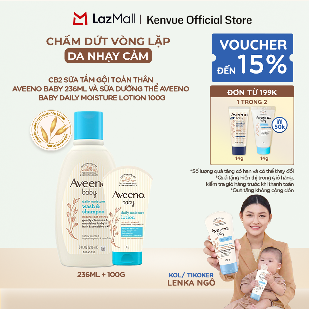 CB2 Sữa tắm gội toàn thân Aveeno baby 236ml và Sữa dưỡng thể Aveeno Baby Daily Moisture Lotion 100g