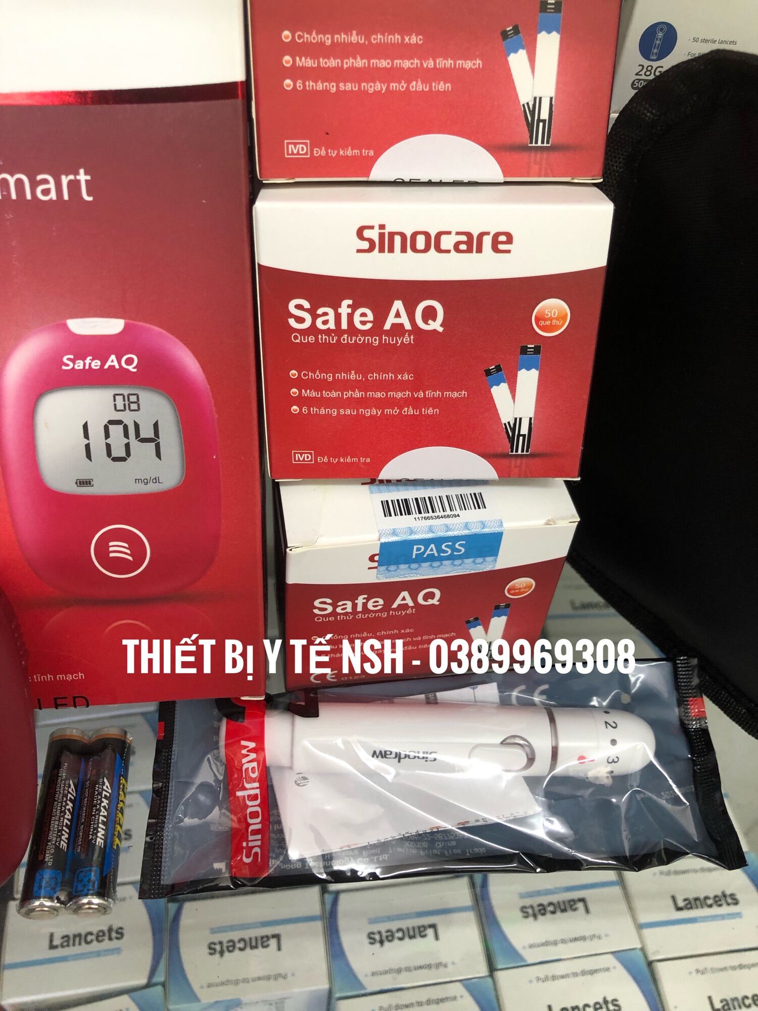 Bộ máy đo đường huyết tiểu đường Sinocare Safe AQ tặng 1 lọ 25 que test