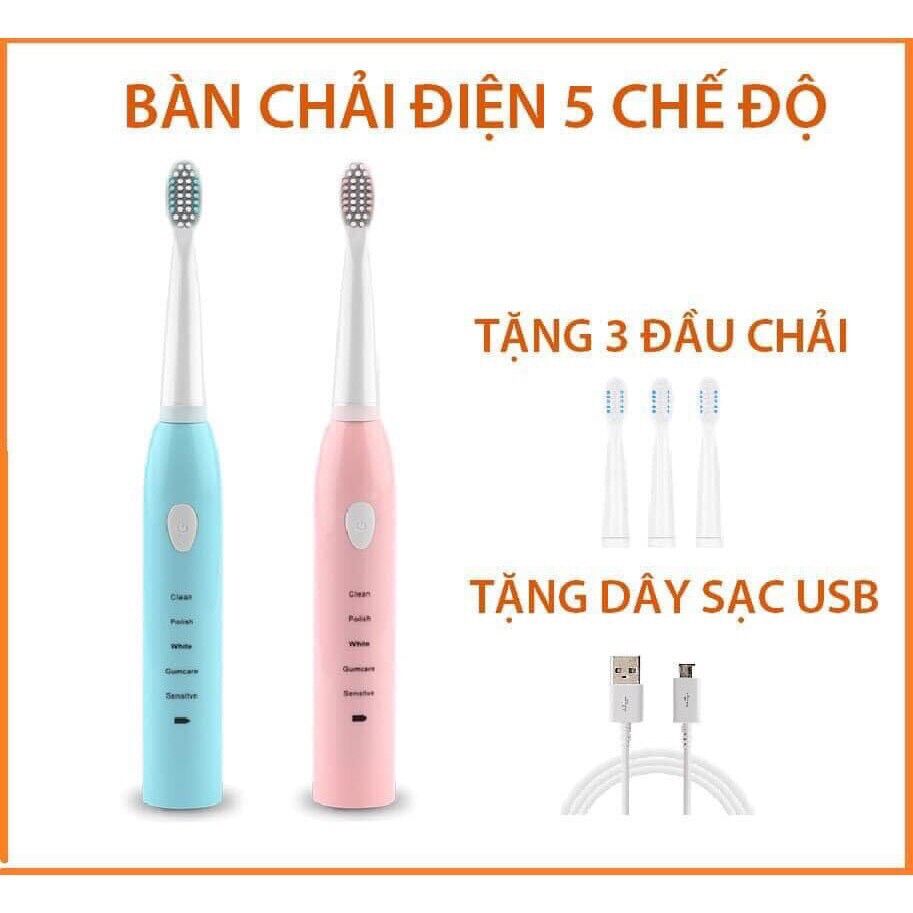 Bàn chải điện sóng siêu âm 5 chế độ làm sạch sâu hiệu qủa, bàn chải đánh răng điện - tặng kèm 4 đầu bàn chải .bàn chải đánh rằng điện tự động cao cấp